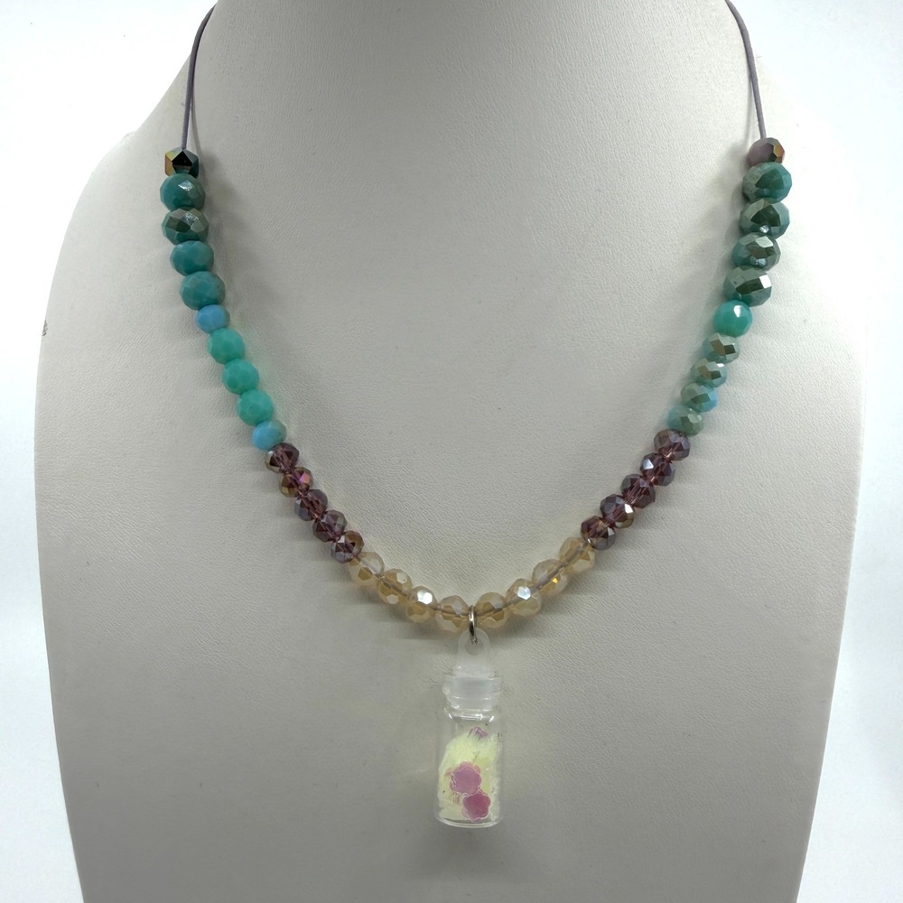 Whimsical Bottle Charm Necklace Crystal Beads Boho Layering Statement Jewelry